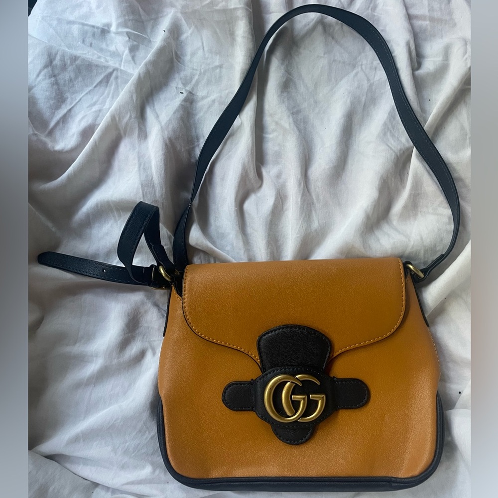 Gucci Small Messenger with Double GG Bag Dark Navy and Yellow Leather